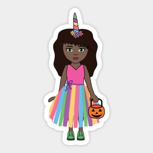 Unicorn Halloween Trick or Treat Girl 3 Sticker